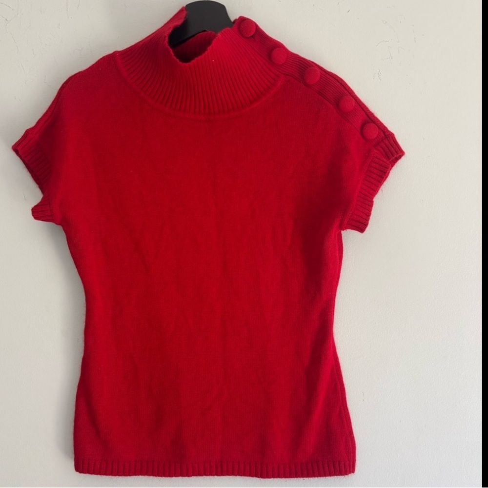 INC International Concepts Red Knit Mock Neck Sweater Top Button Detail Size LP - Picture 7 of 7
